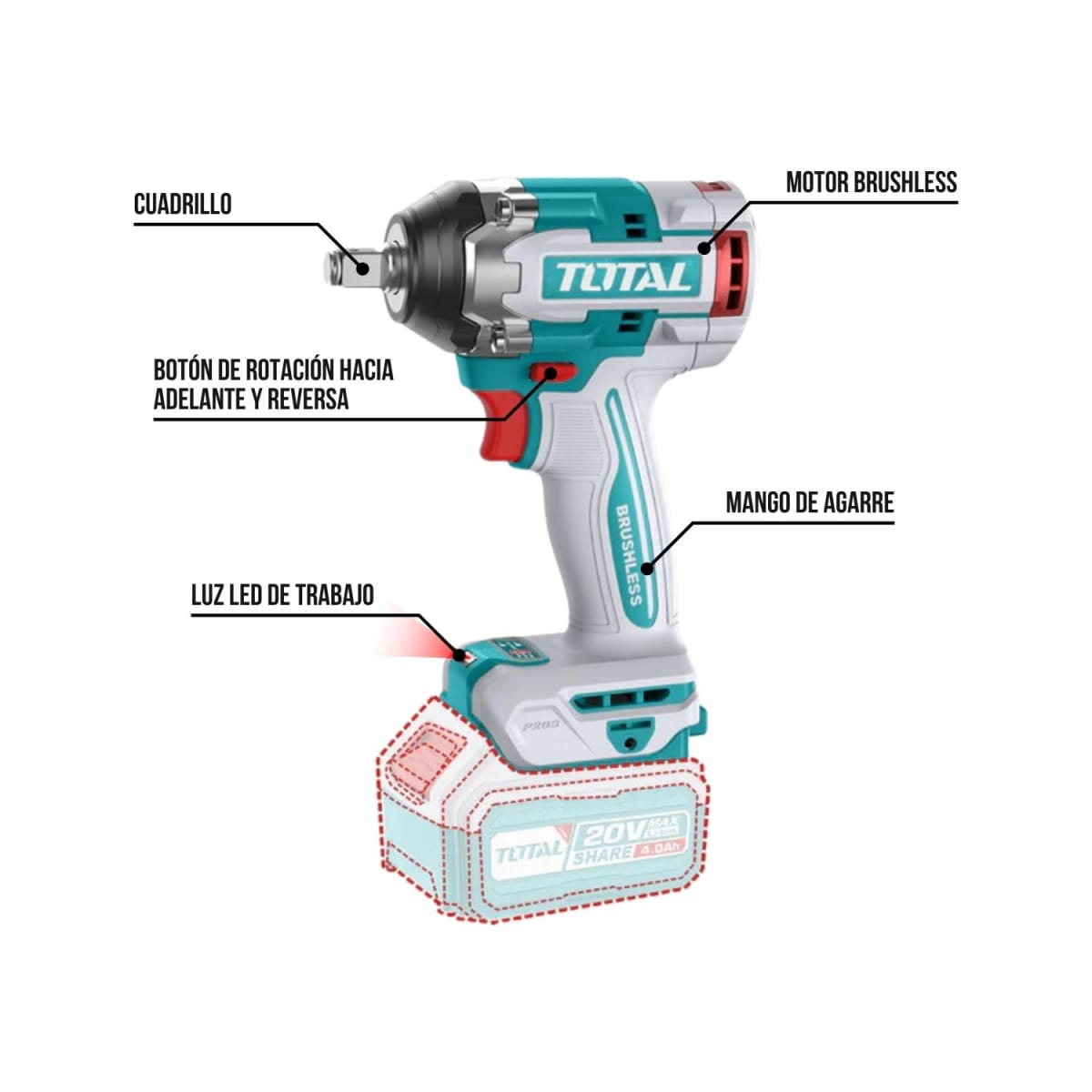 Llave de impacto 500nm 20v Total4