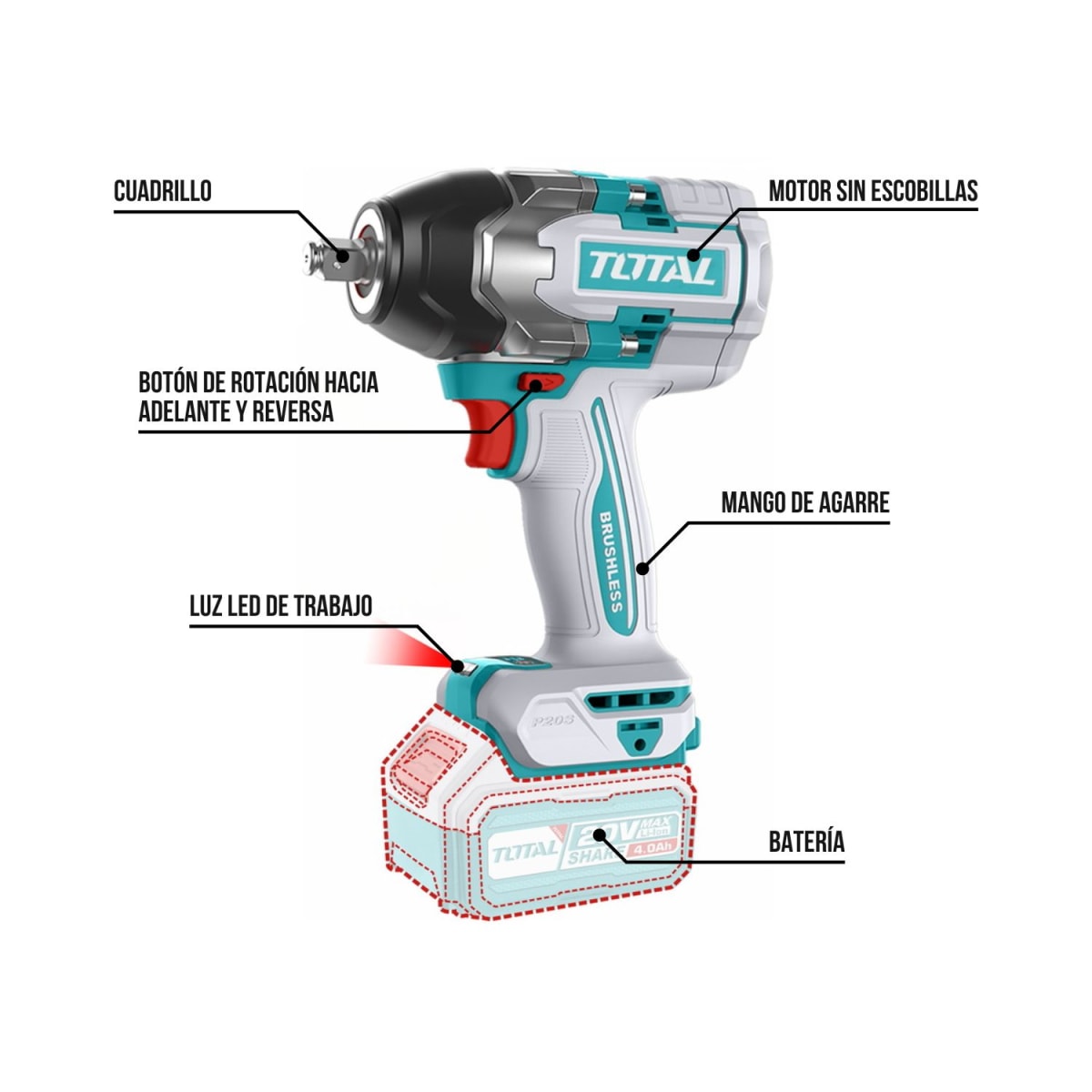 Llave de impacto 850nm solo cabezal Total2
