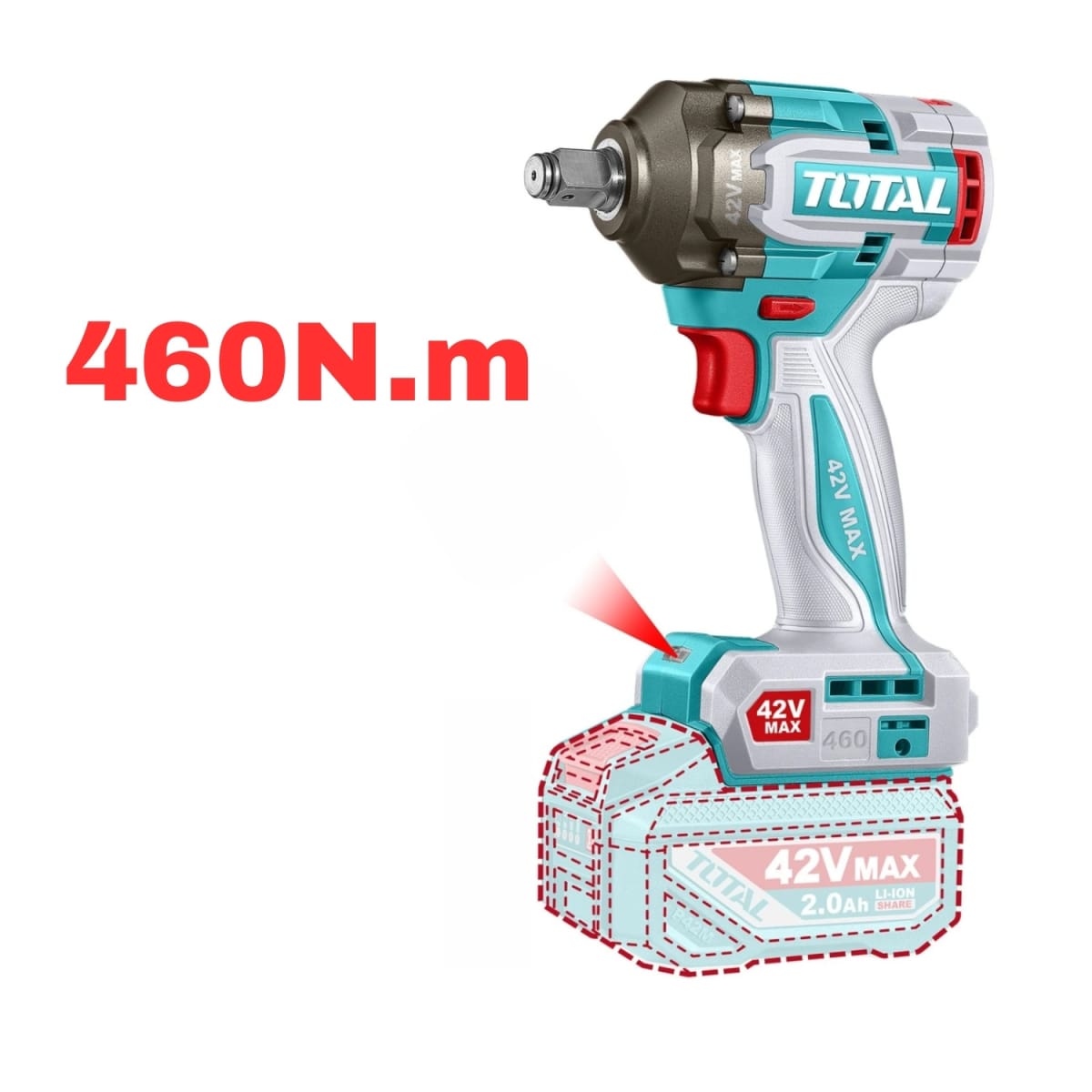 Llave de Impacto 1/2'' 460Nm + 1 Batería y Cargador 42v Total3