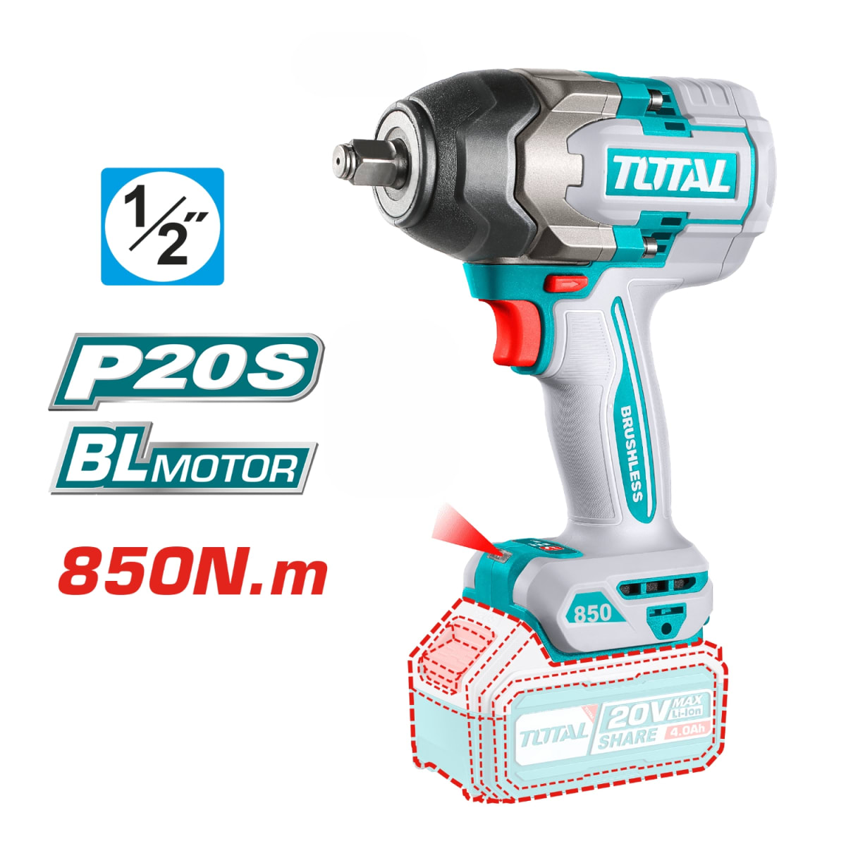 Taladro Percutor 96nm + Llave de Impacto 850nm 20v Industrial total4