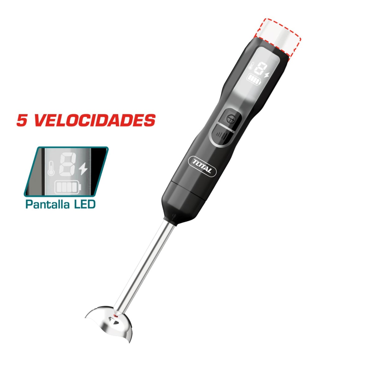 Licuadora de mano 16v con 5 velocidades, equipo solo Total2