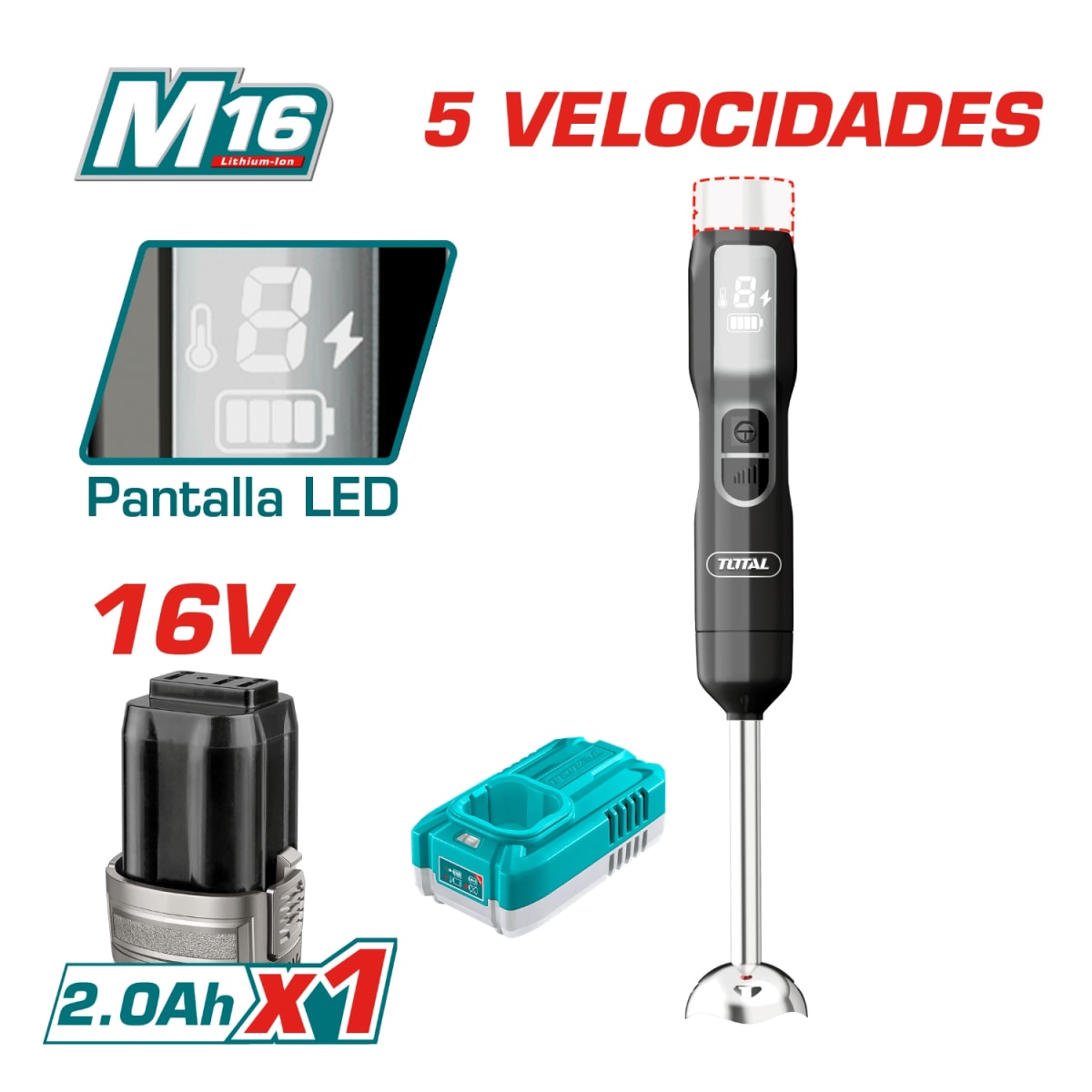 Batidora de Inmersion 16v Led + Bateria y Cargador Total2