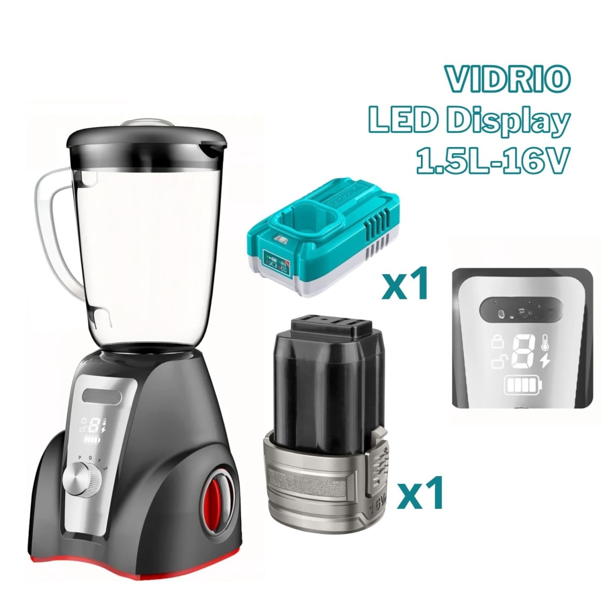Licuadora inalámbrica 16v con pantalla LED con bateria y cargador Total2