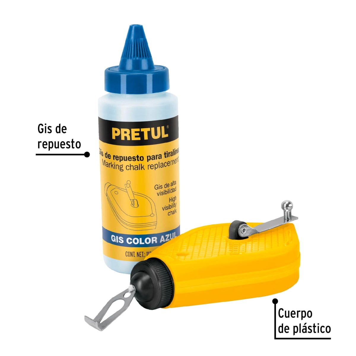 Tiralíneas 15 m (50 ft) plástico con tiza, Pretul2