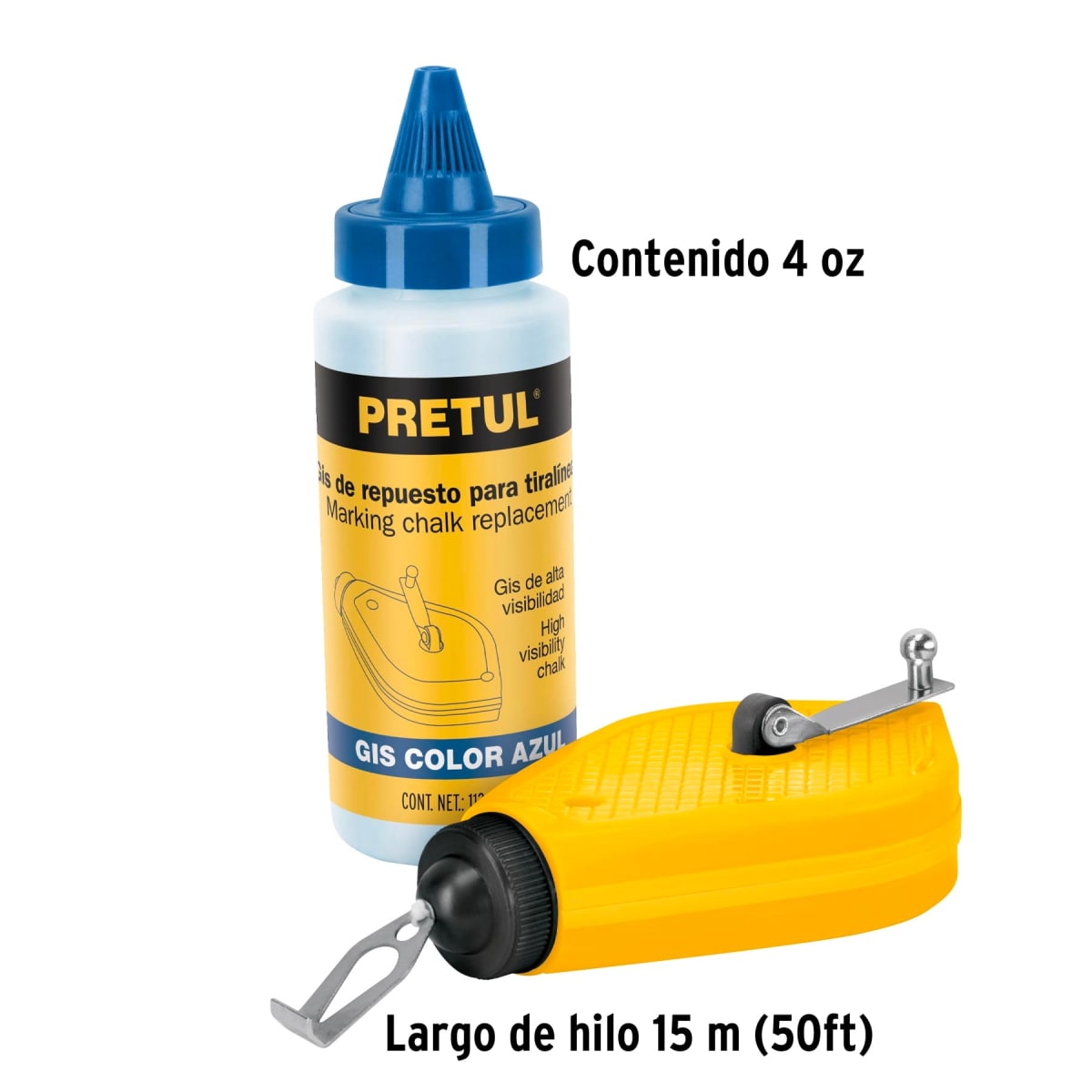 Tiralíneas 15 m (50 ft) plástico con tiza, Pretul3