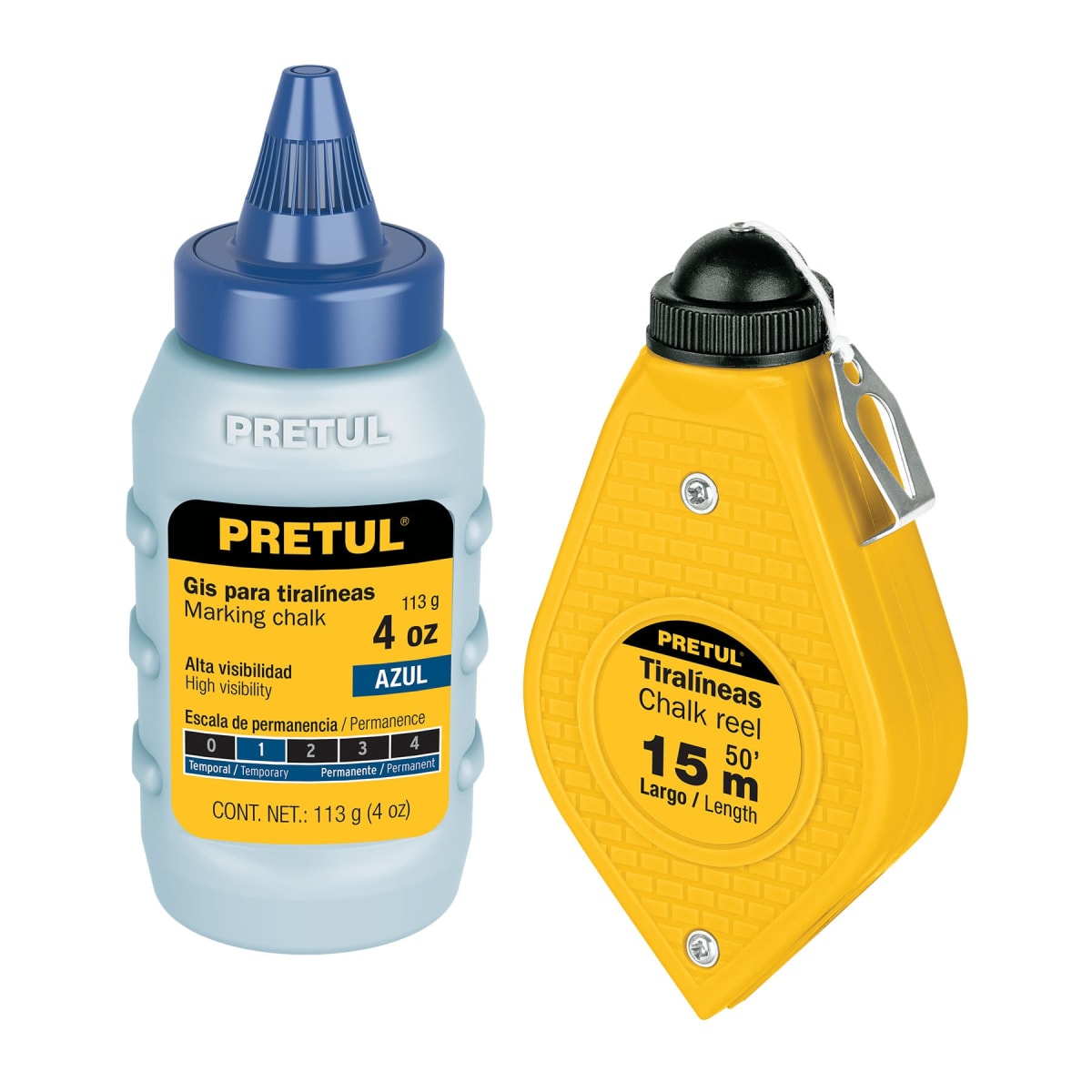 Tiralíneas 15 m (50 ft) plástico con tiza, Pretul1