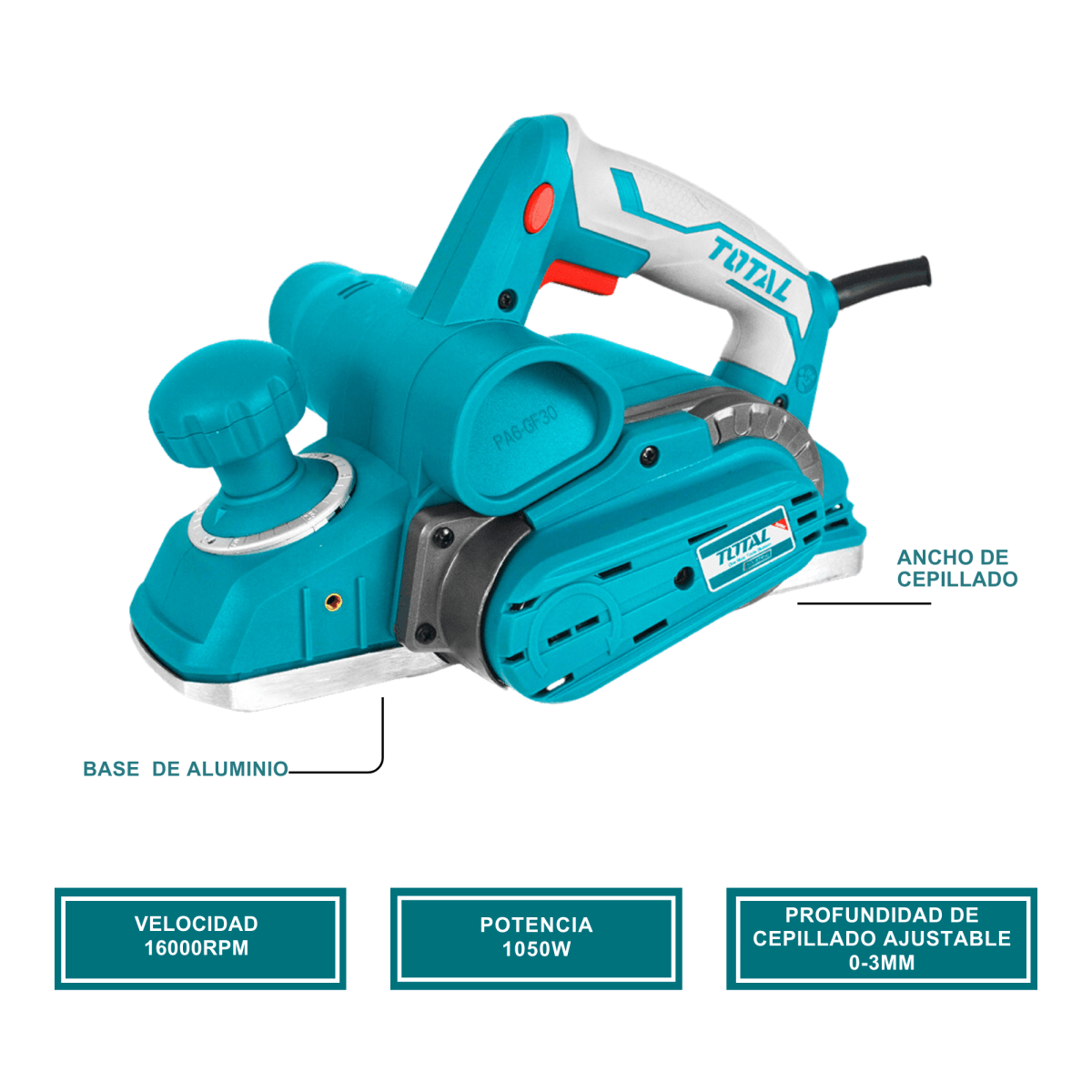 Cepillo carpintero eléctrico 1050W Total3