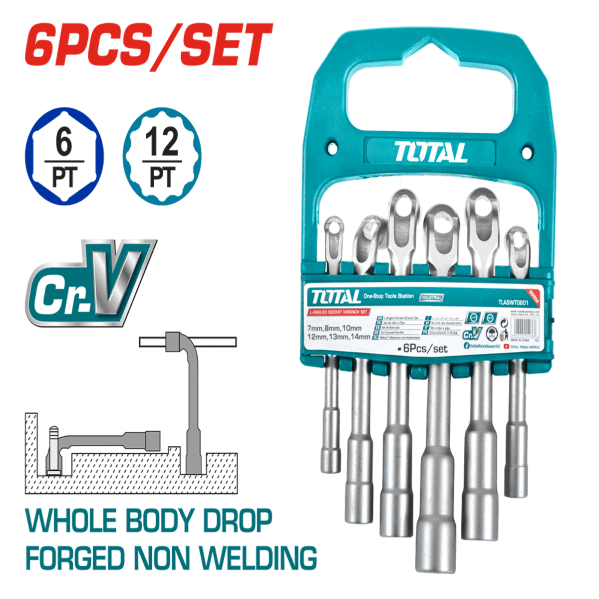 Juego de dados hexagonal en llave 6 piezas Total2