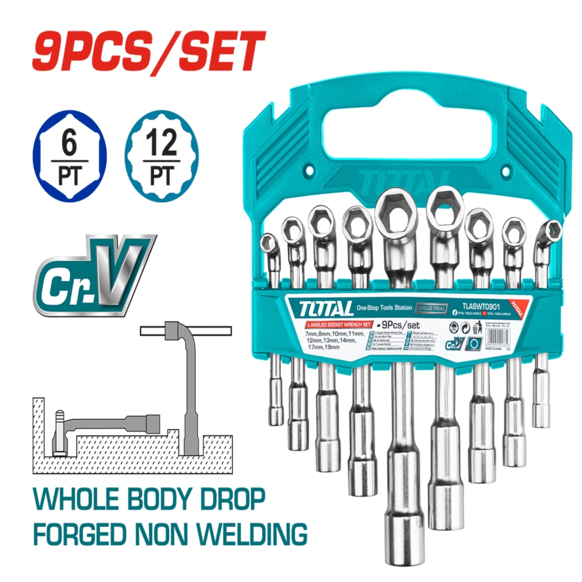 Juego de dados hexagonal en llave 9 piezas Total2