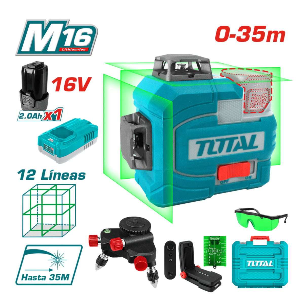 Nivel laser 12 líneas + accesorios Total4