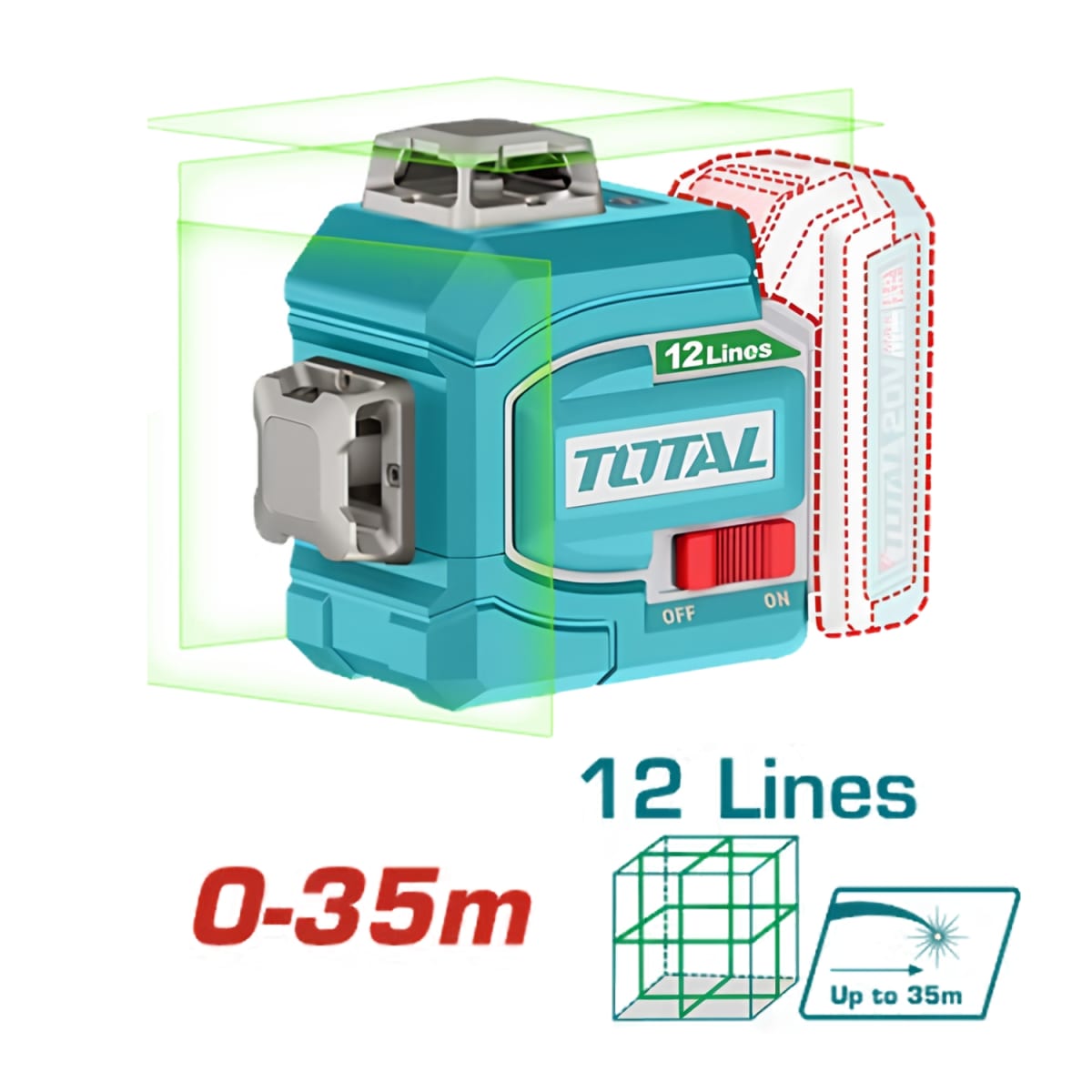 Nivel laser 12 lineas verde 20V + 2 baterias y cargador Total2