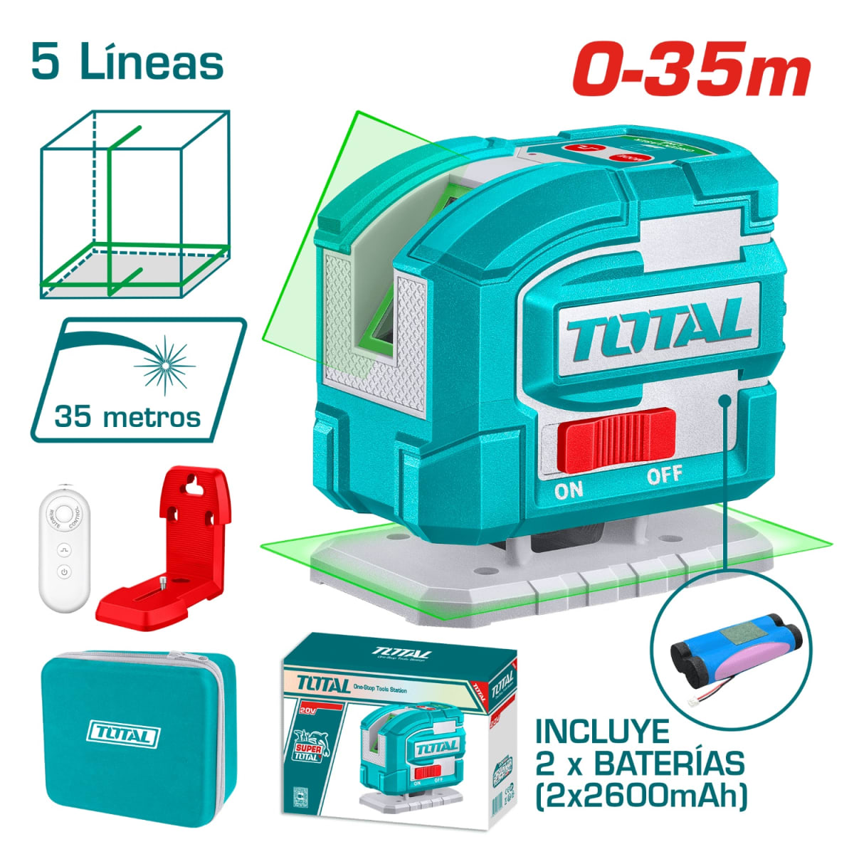 Nivel Laser Verde 5 lineas 0-35m total2