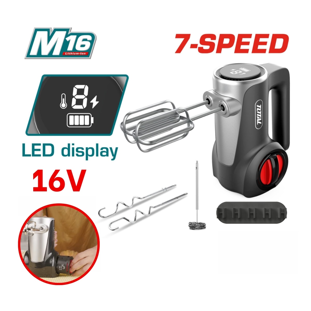 Combo 3 en 1 Taladro Atornillador 60nm + Batidoras 16v Total6