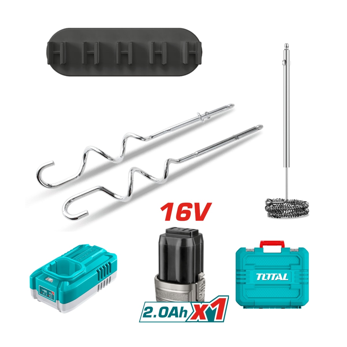 Set de Batidora 7 velocidades + Accesorios + Bateria y Cargador 16v Total4