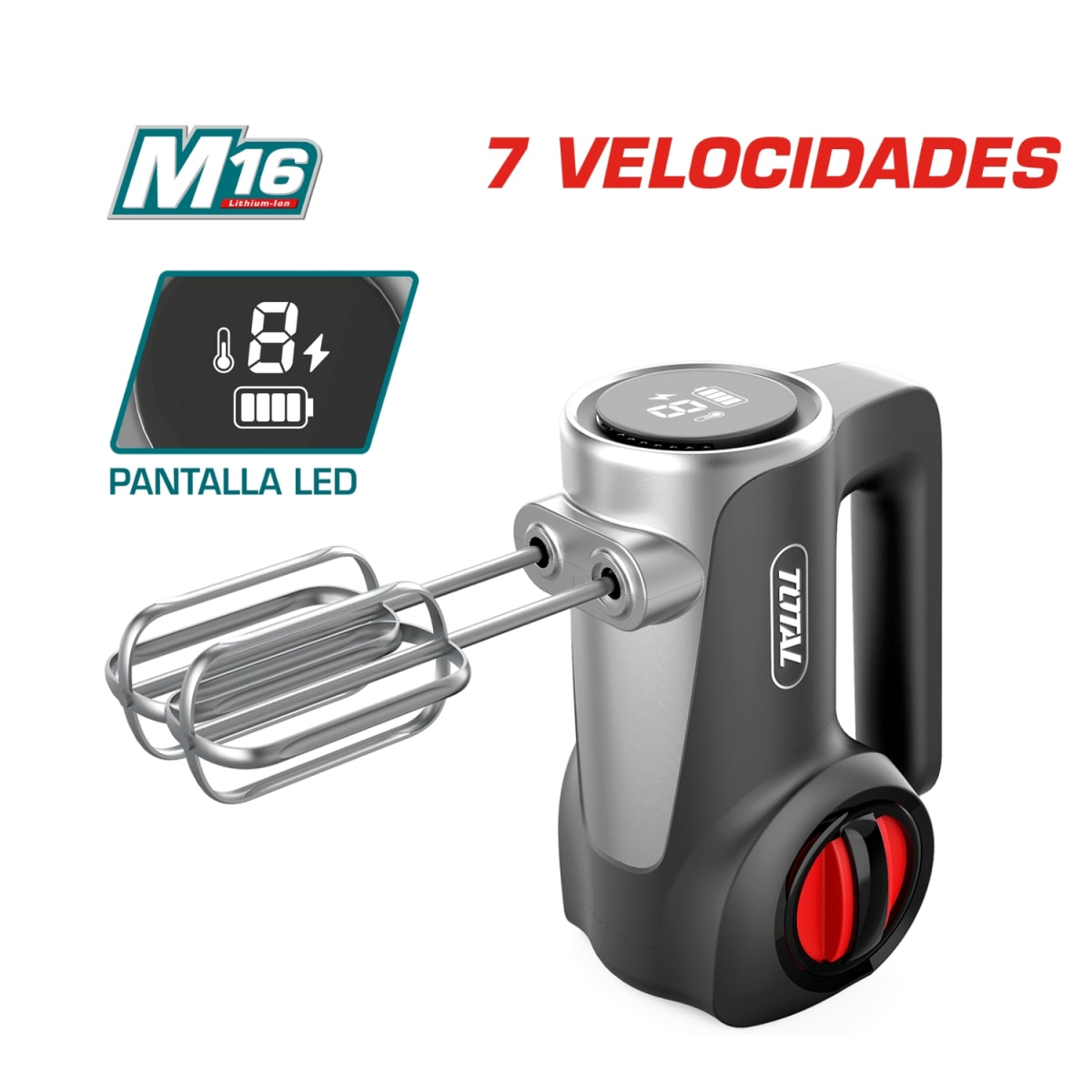 Set de Batidora 7 velocidades + Accesorios + Bateria y Cargador 16v Total3