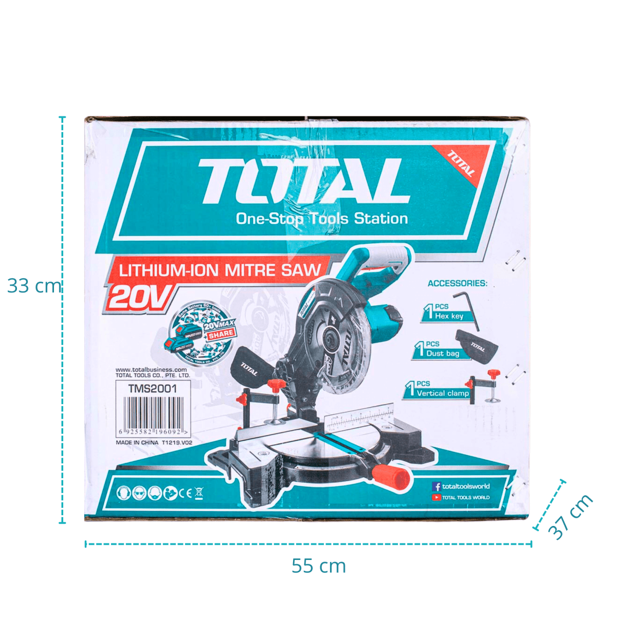 Sierra ingleteadora telescopica 20v + 2 baterias 2ah y cargador Total4