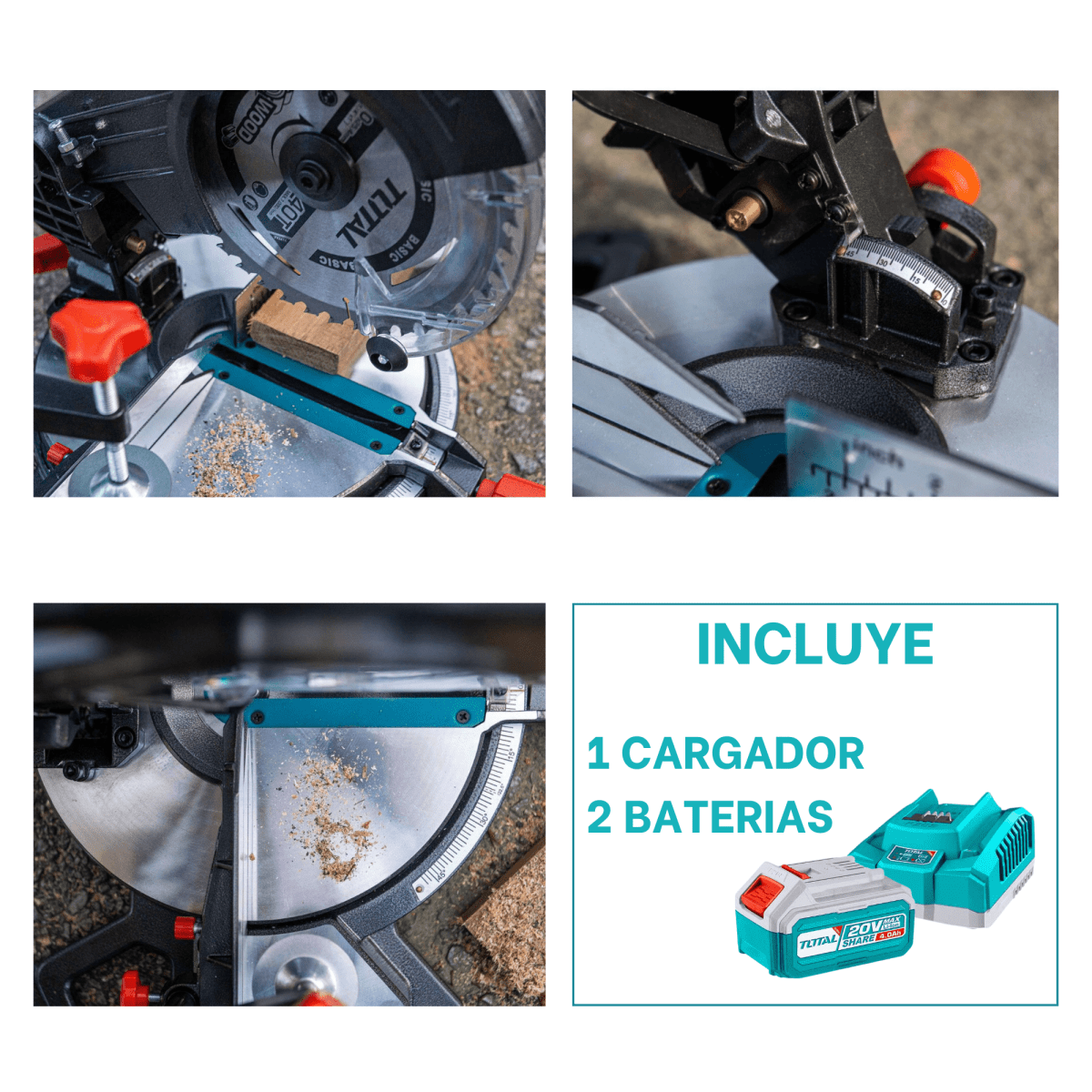 Sierra ingleteadora telescopica 20v + 2 baterias 4ah y cargador Total8