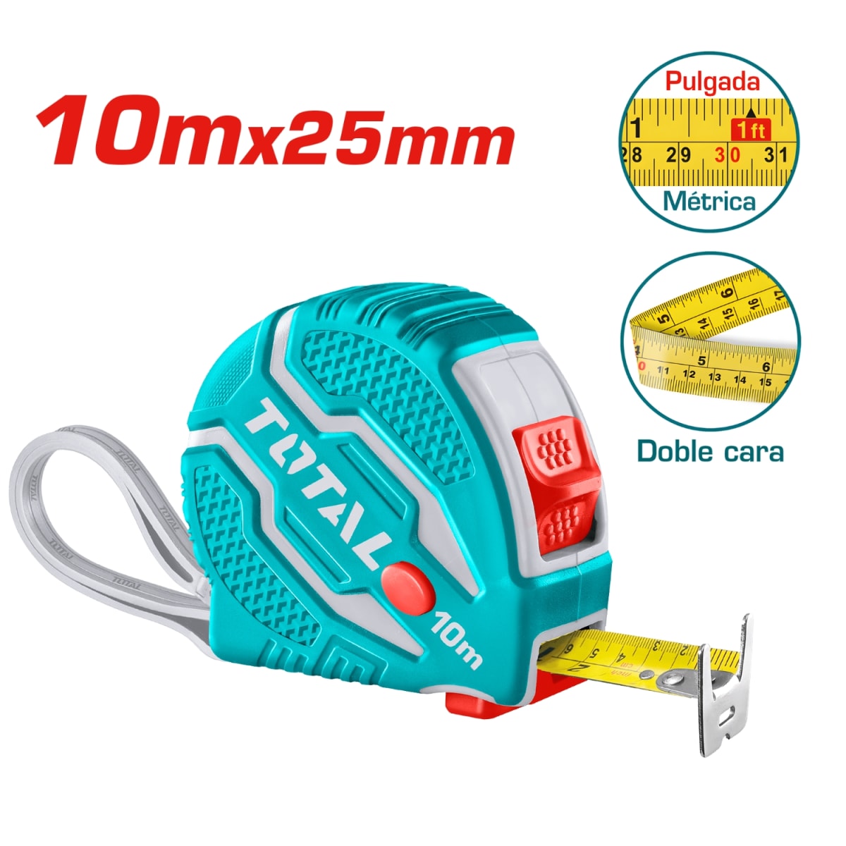 Cinta Metrica/Wincha 3 botones Mango Ergonomico 10Mx25mm Total2