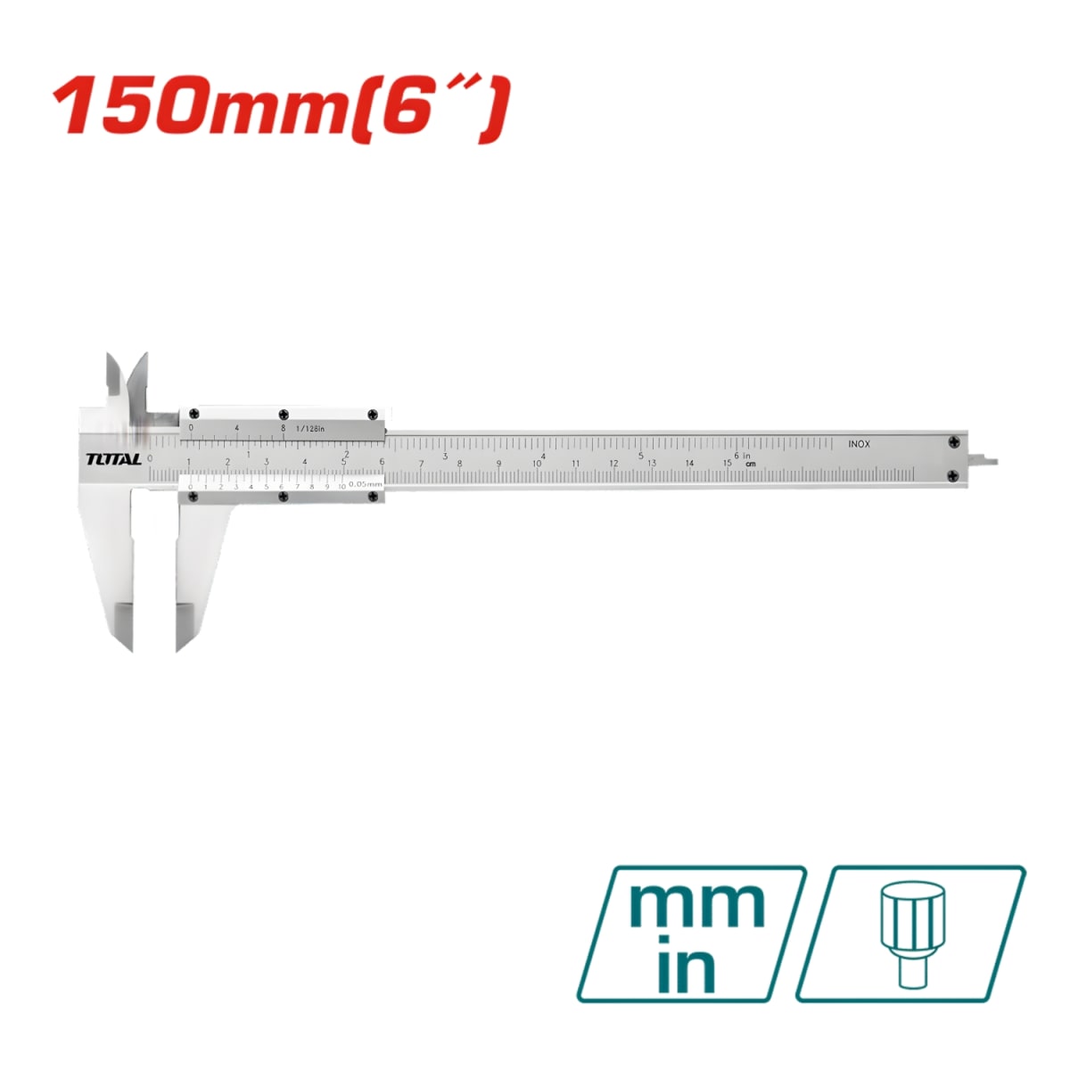 Calibrador Manual (Vernier) 150mm 6'' con estuche Total2