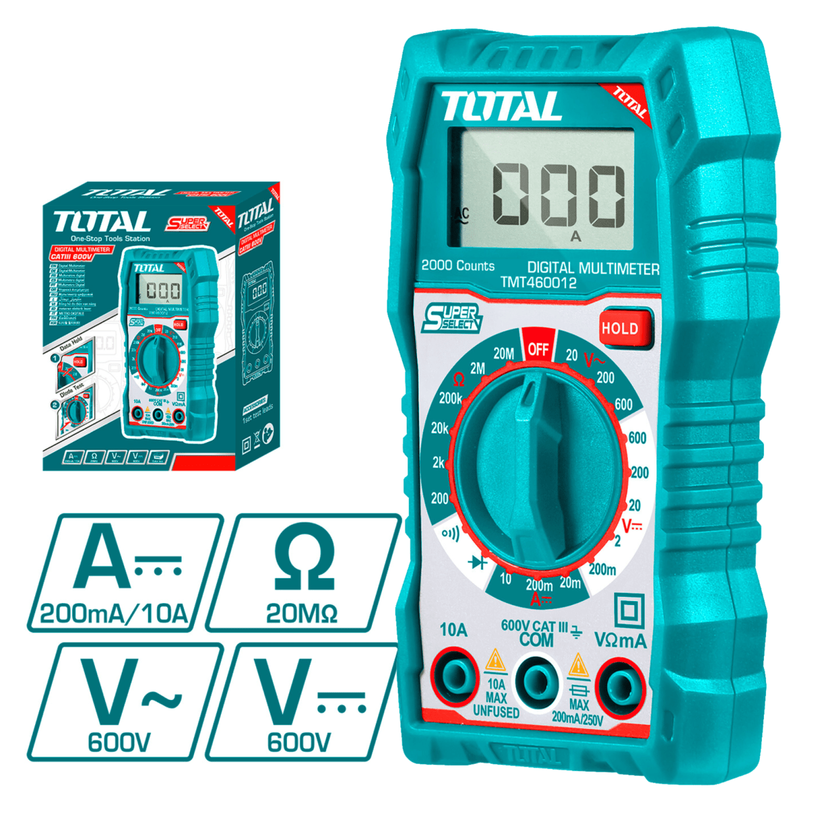 MULTIMETRO DIGITAL 2000 CONTEOS LCD Total4