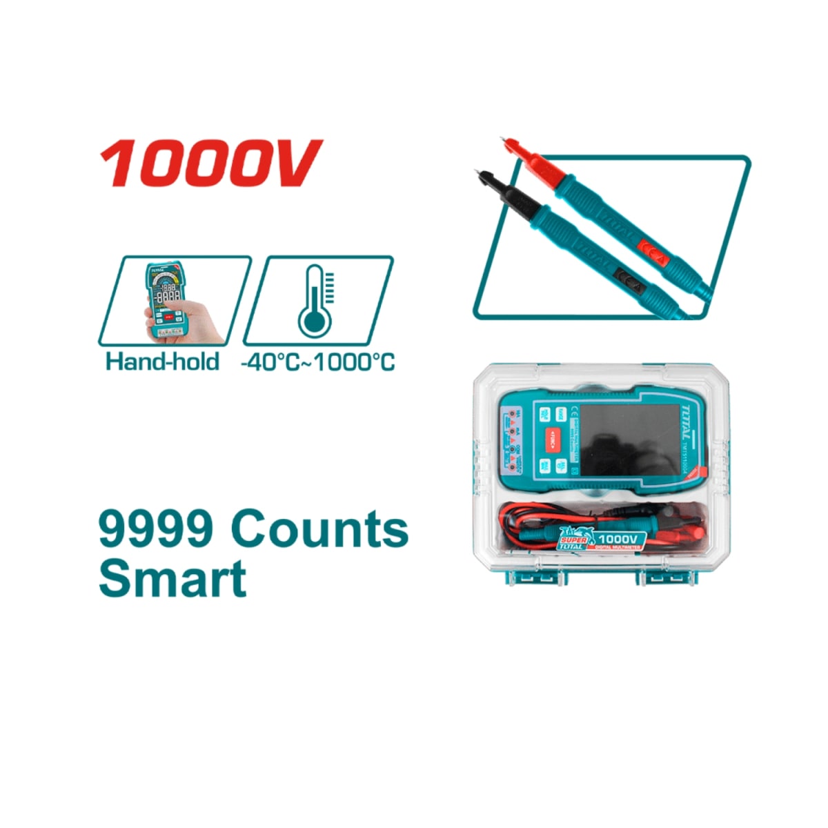 Multimetro Digital 1000V 6000 conteos RMS con maletin Total3