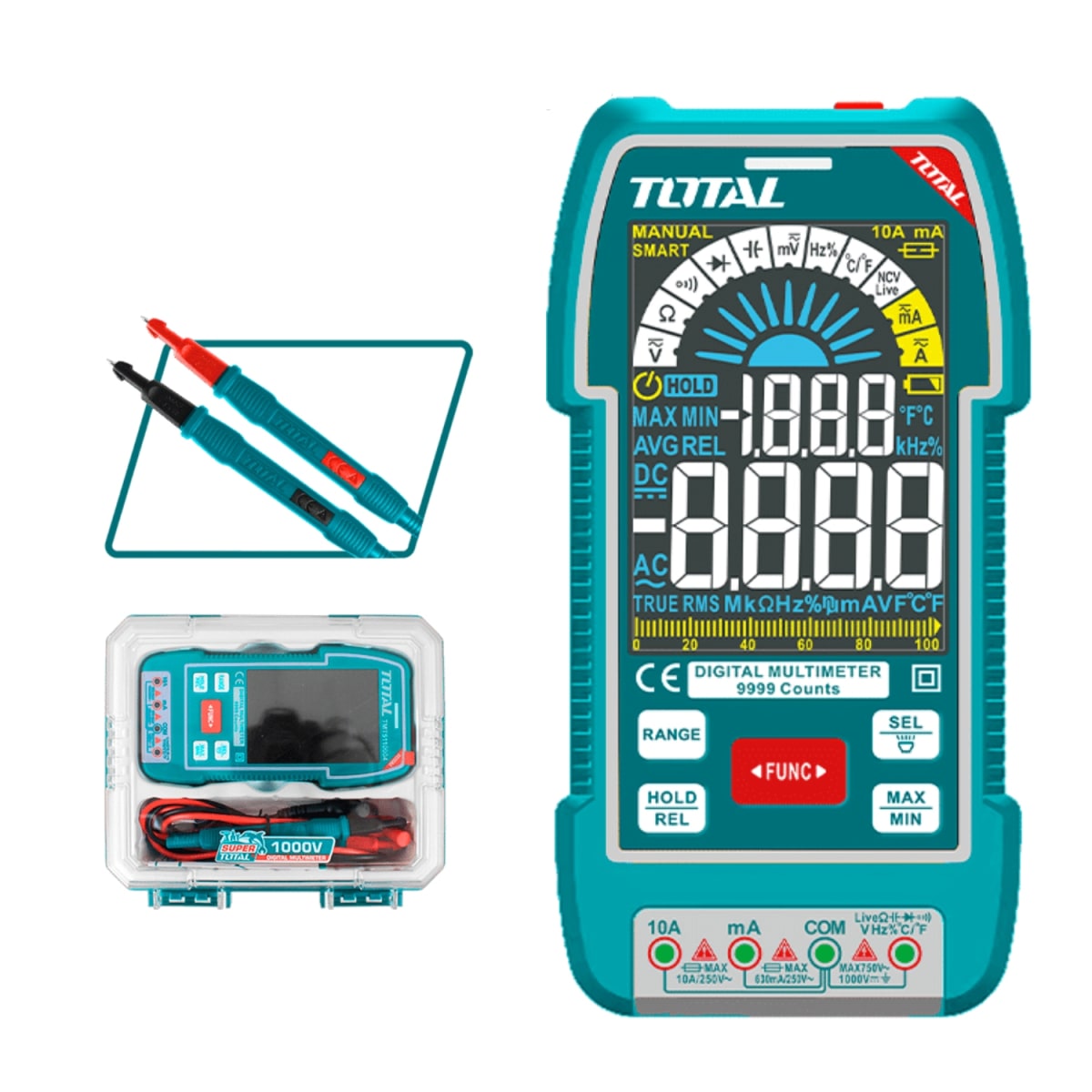 Multimetro Digital 1000V 6000 conteos RMS con maletin Total1