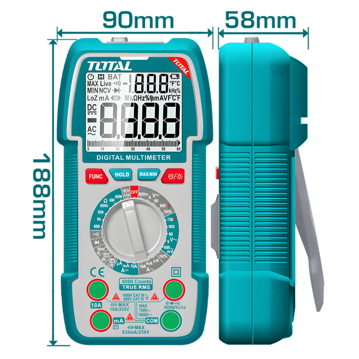 Multimetro Digital 1000V AC/DC 6000 conteos Total2