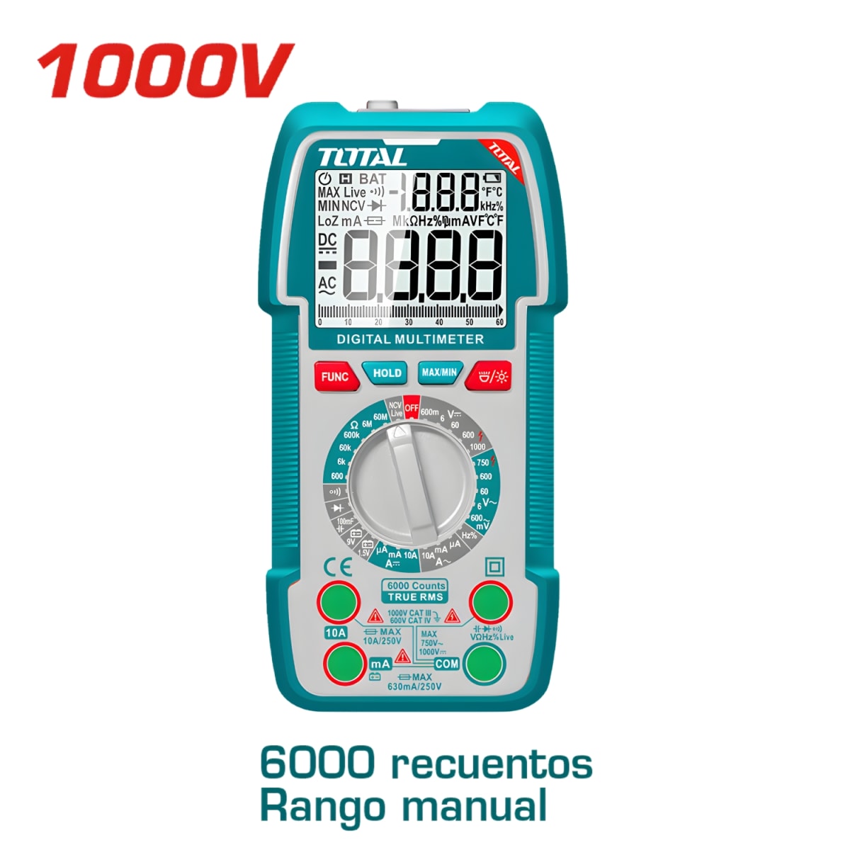 Multimetro Digital 1000V AC/DC 6000 conteos Total3