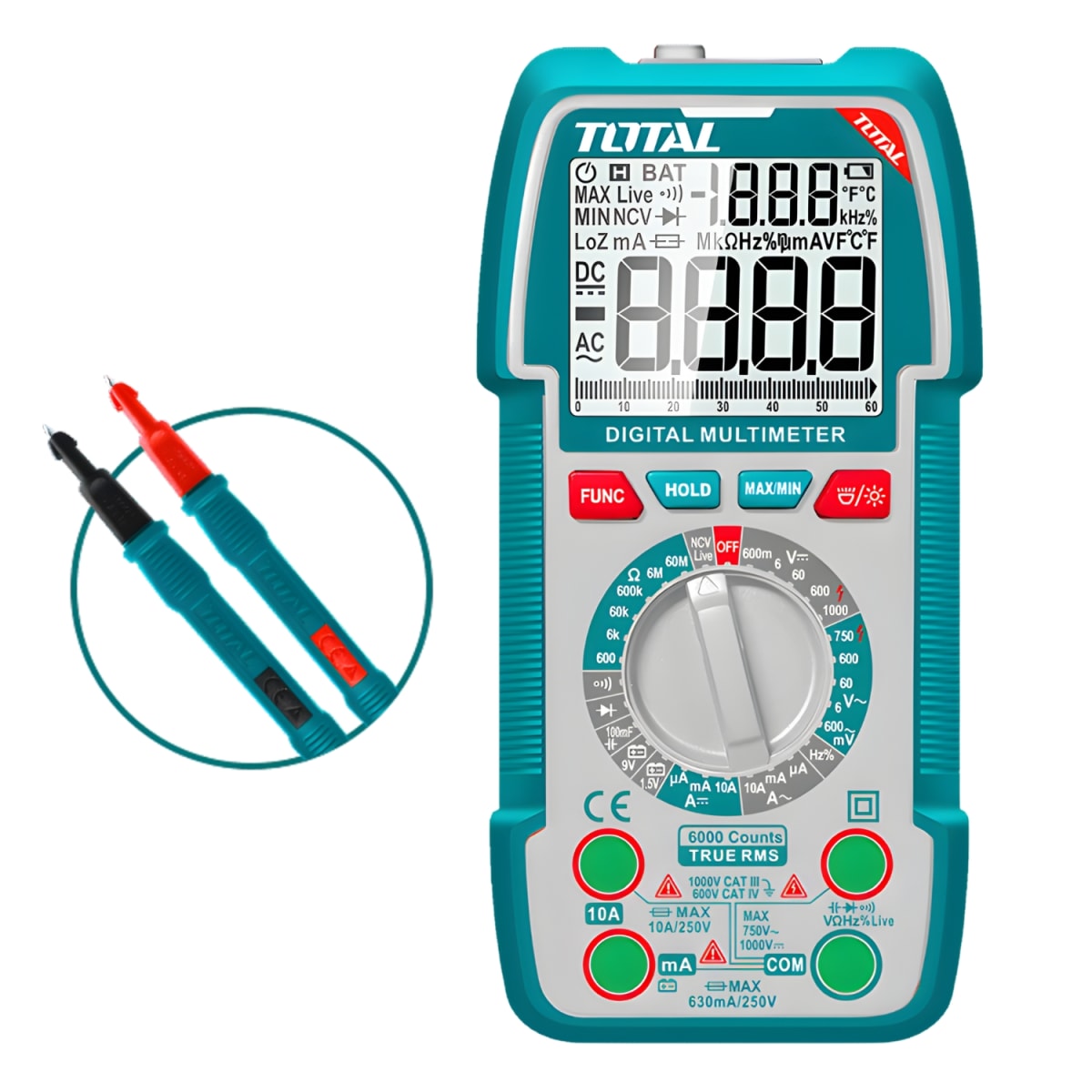 Multimetro Digital 1000V AC/DC 6000 conteos Total4