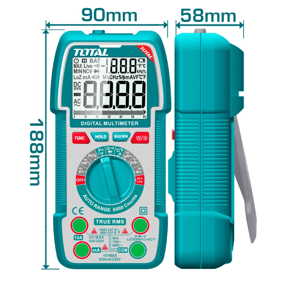 Multímetro Digital 6000 conteos RMS 1000V con maletin Total2