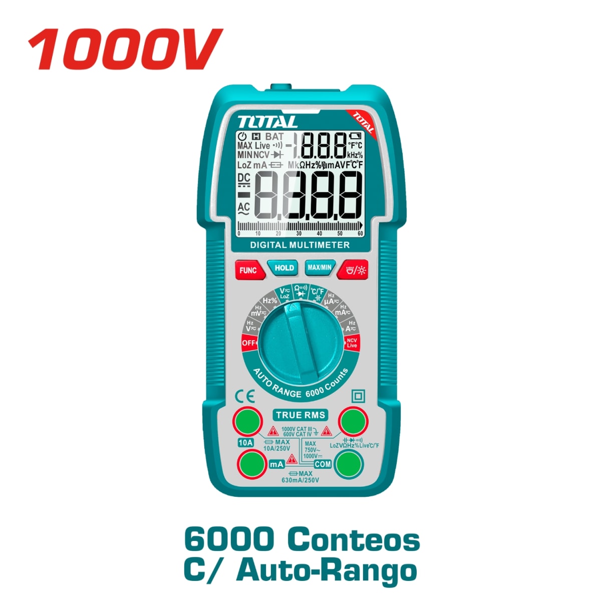 Multímetro Digital 6000 conteos RMS 1000V con maletin Total3