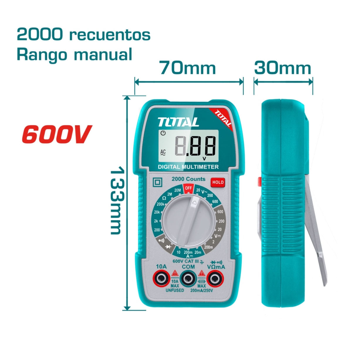 Multimetro Digital 600V 2000 conteos rango manual Total2