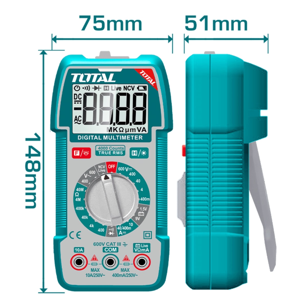 Multimetro Digital 600V AC/DC 4000 conteos Total2
