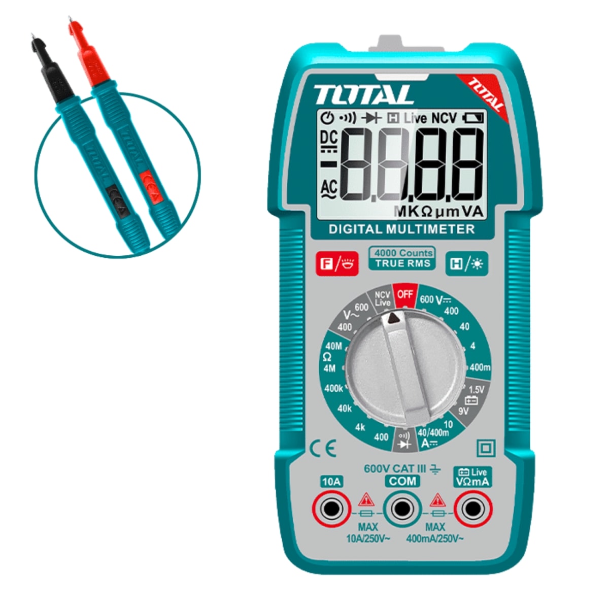 Multimetro Digital 600V AC/DC 4000 conteos Total4