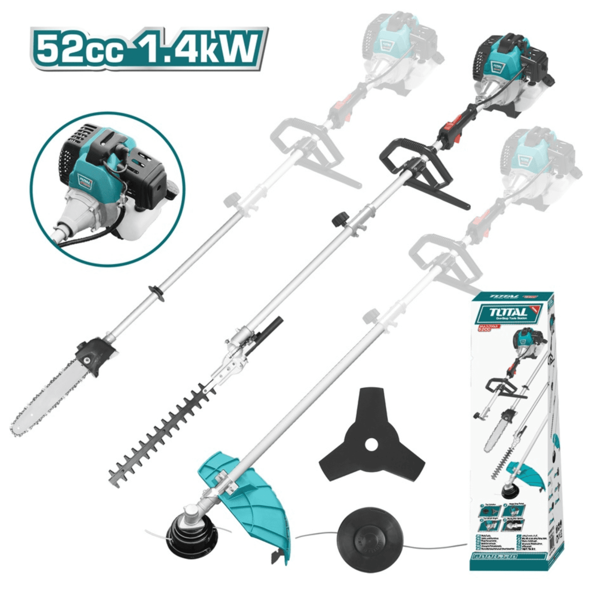 Motoguadaña 4 en 1 a Gasolina 52cc 2.2HP Total1