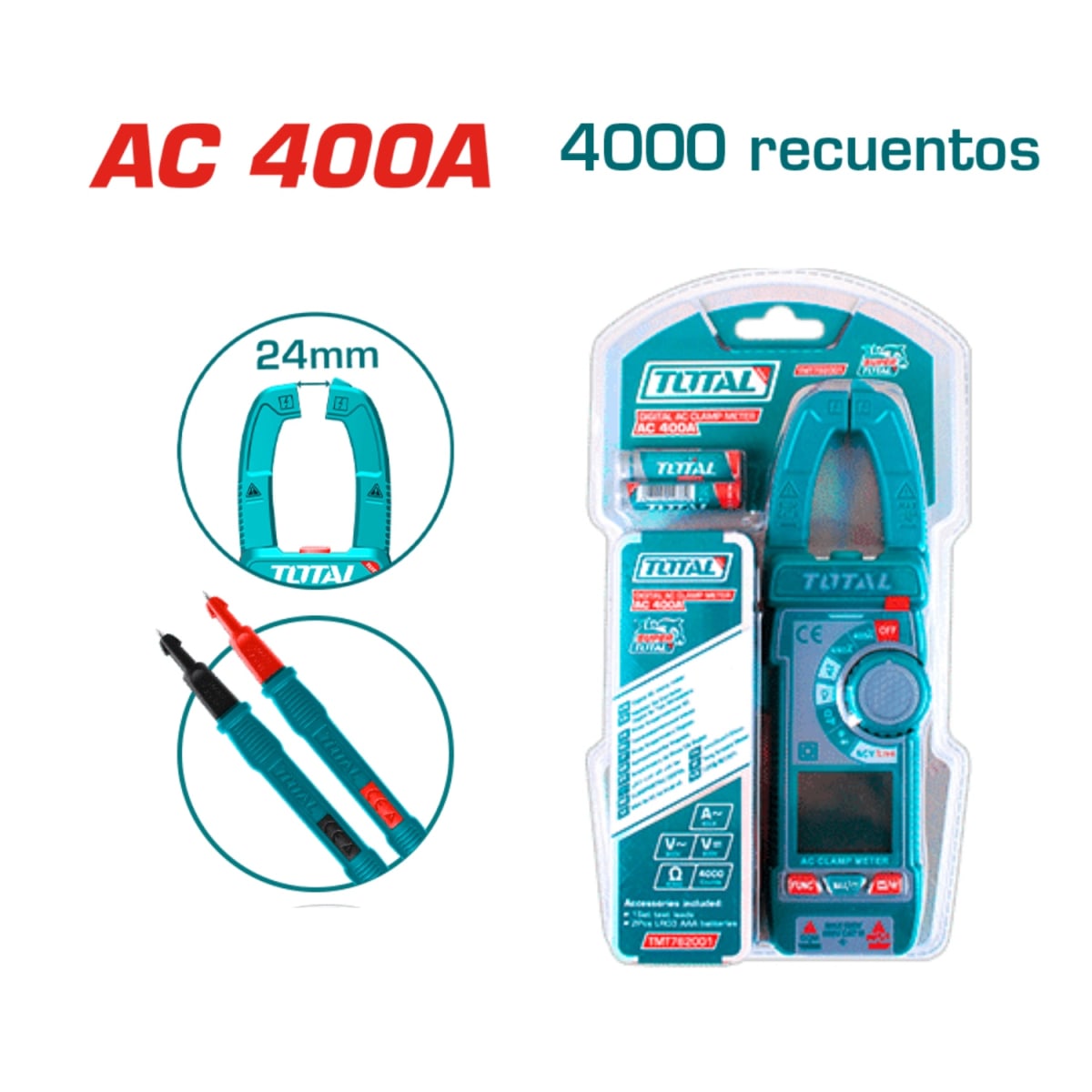 Pinza Amperimetrica AC 400A 4000conteos Total2