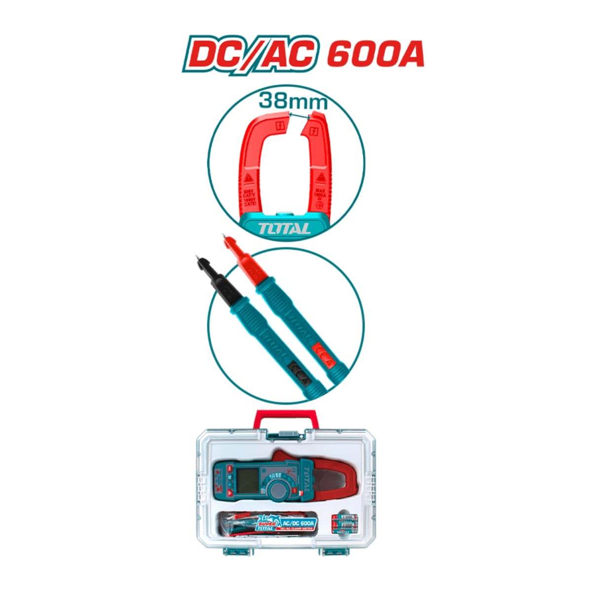 Pinza Amperimetrica DC/AC 600A con maletin Total3