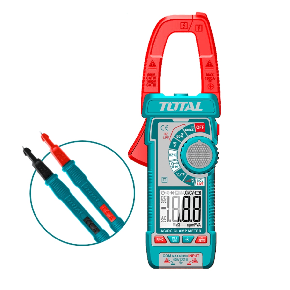 Pinza Amperimetrica DC/AC 600A con maletin Total1
