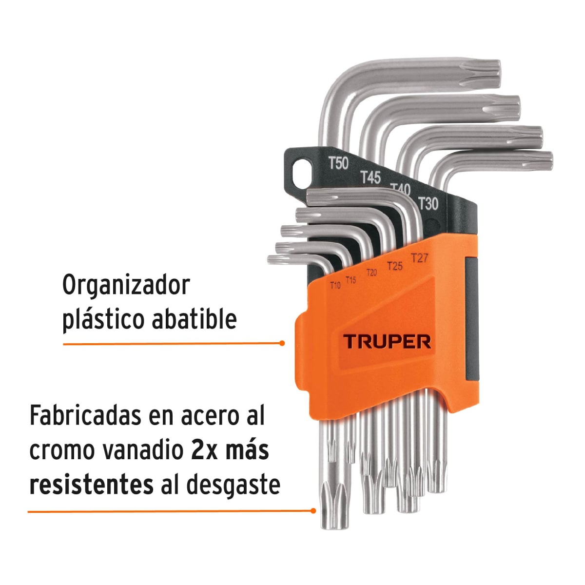 Juego de 9 llaves torx con organizador abatible Truper2