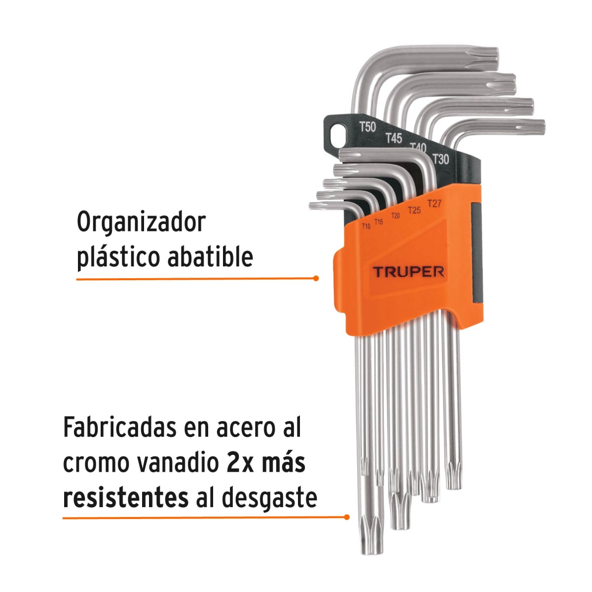 Juego de 9 llaves torx largas con organizador abatible Truper2