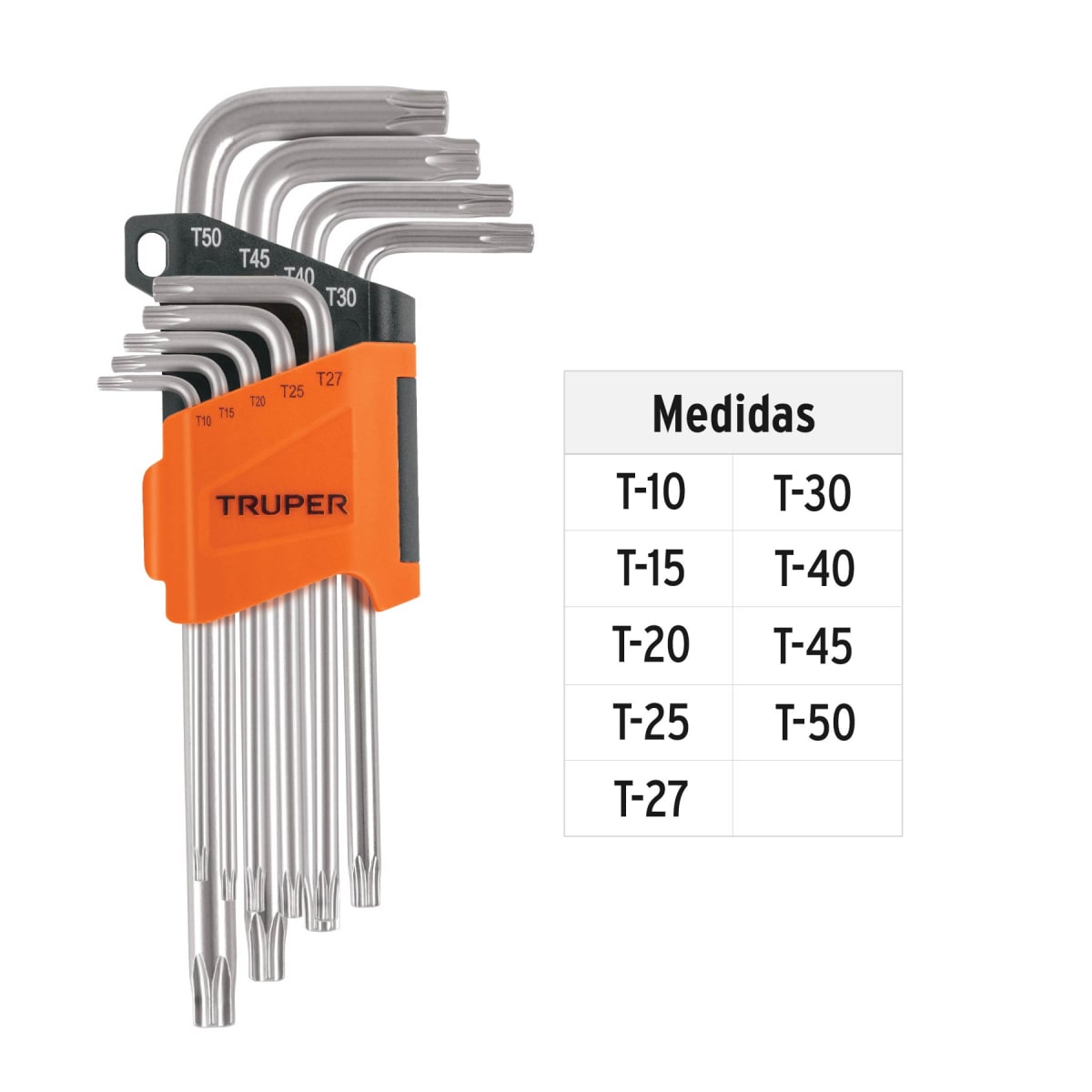 Juego de 9 llaves torx largas con organizador abatible Truper3
