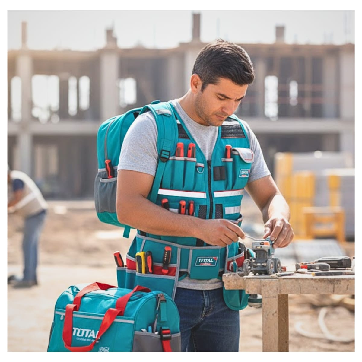 COMBO CHALECO + PORTA HERRAMIENTAS + MALETIN Y MOCHILA TOTAL7