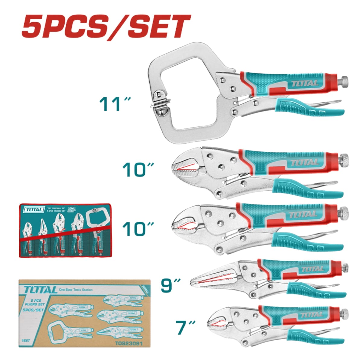 Set de Pinzas de Presion 5pcs 7''-9''-10C''-10R''-11 Niquelado Total3
