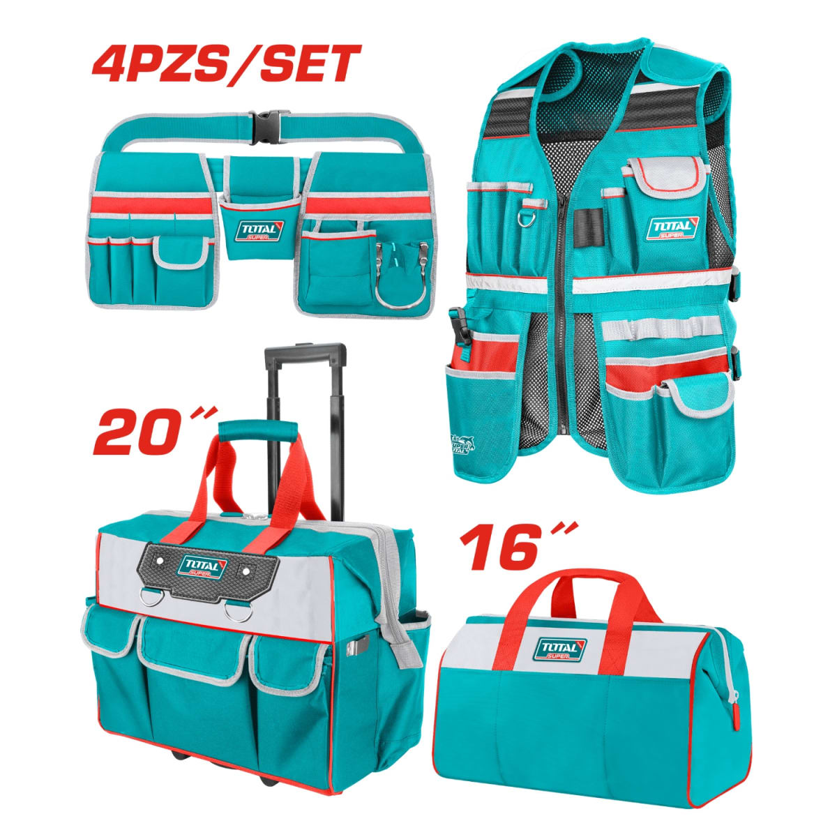 Kit 4 Porta Herramientas Chaleco + Maletin + Bolso + Cinturón Total2