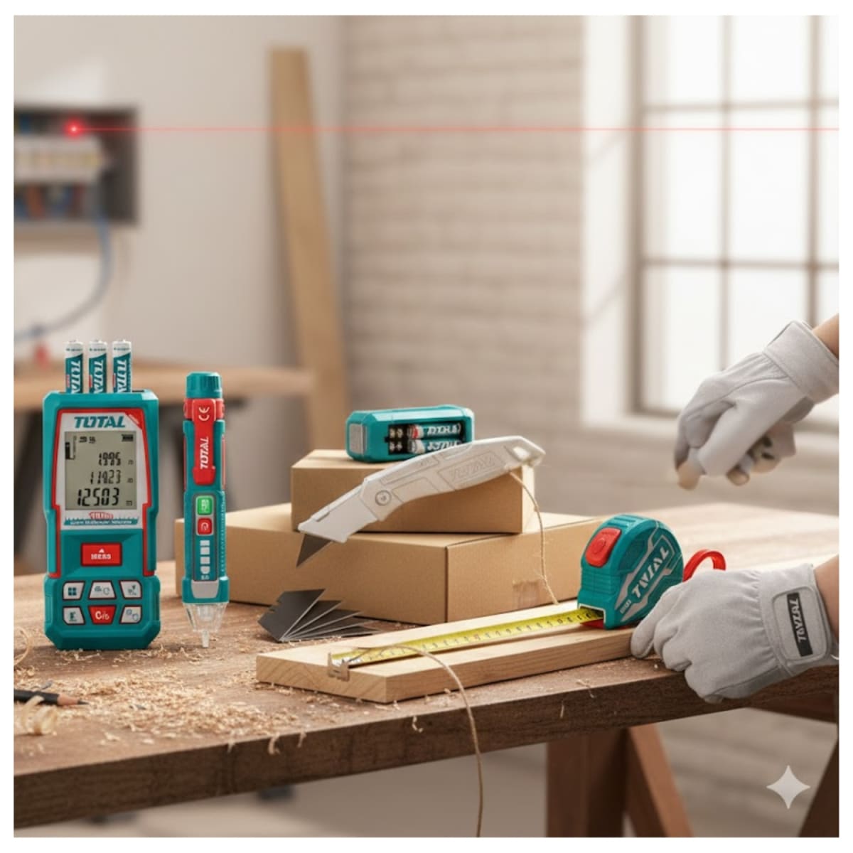 Medidor laser 100M + detector + navaja y wincha Total3