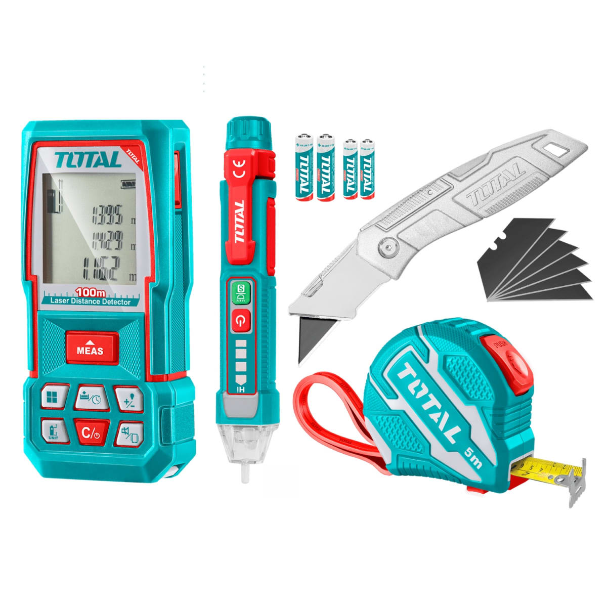 Medidor laser 100M + detector + navaja y wincha Total1