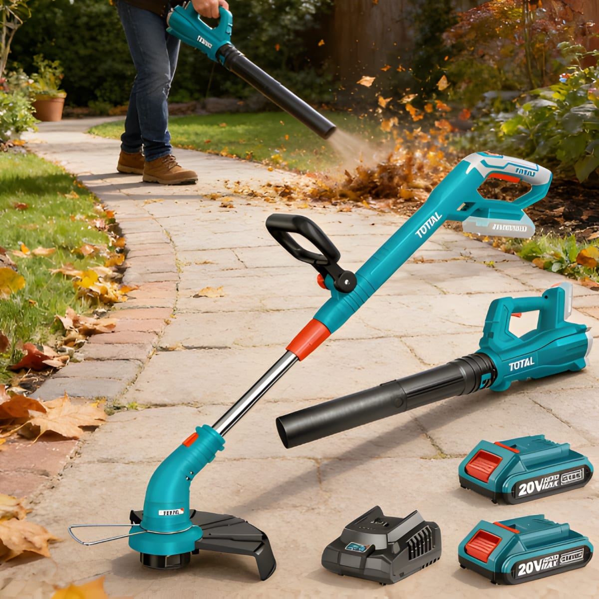 Combo cortadora de pasto + sopladora 20v industrial Total 2
