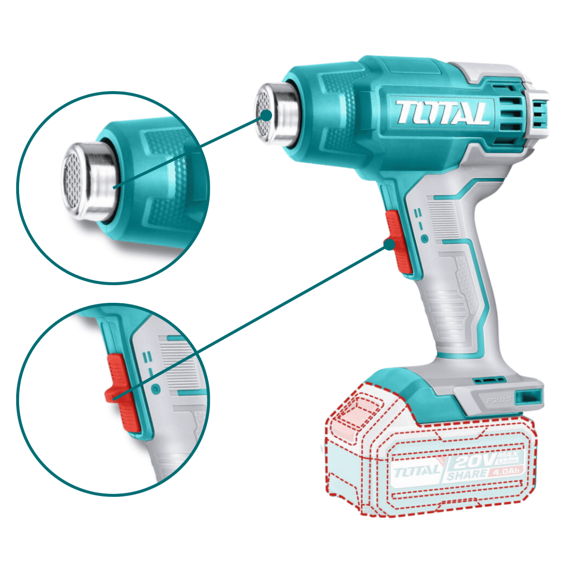 Combo pistola de calor 20v + herramienta multifunción 20v Total3