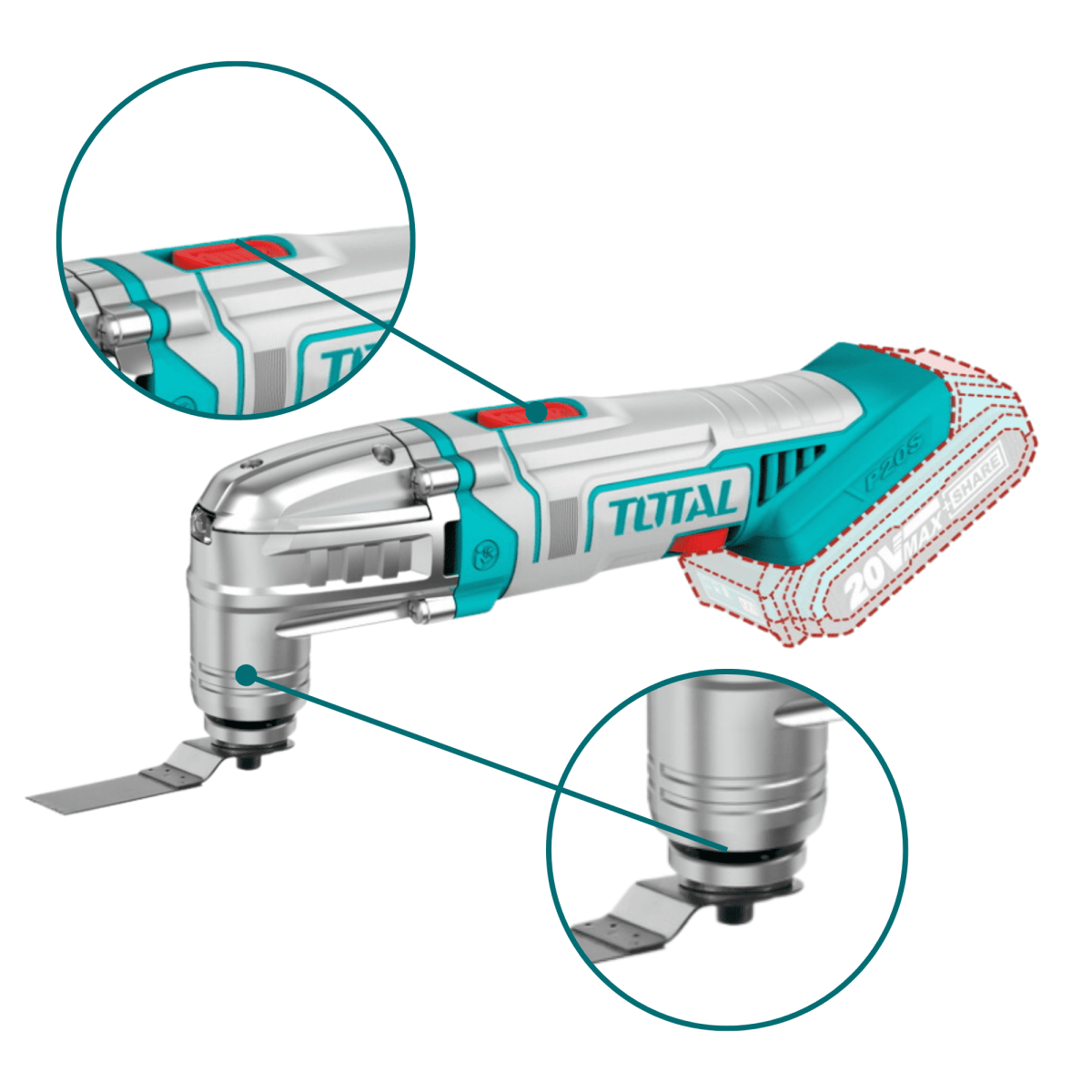Combo pistola de calor 20v + herramienta multifunción 20v Total4