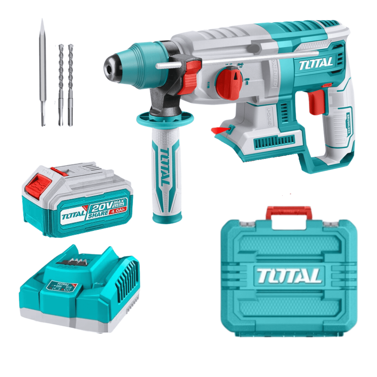 Combo rotomartillo + amoladora 20v 2 baterias 4Ah y cargador Total2